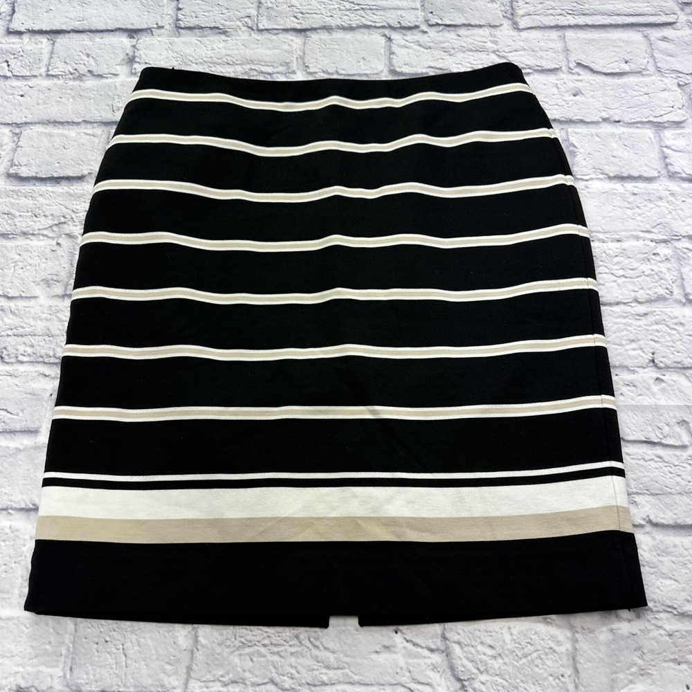 White House Black Market Striped Pencil Skirt Black White Tan Size 14 Workwear
